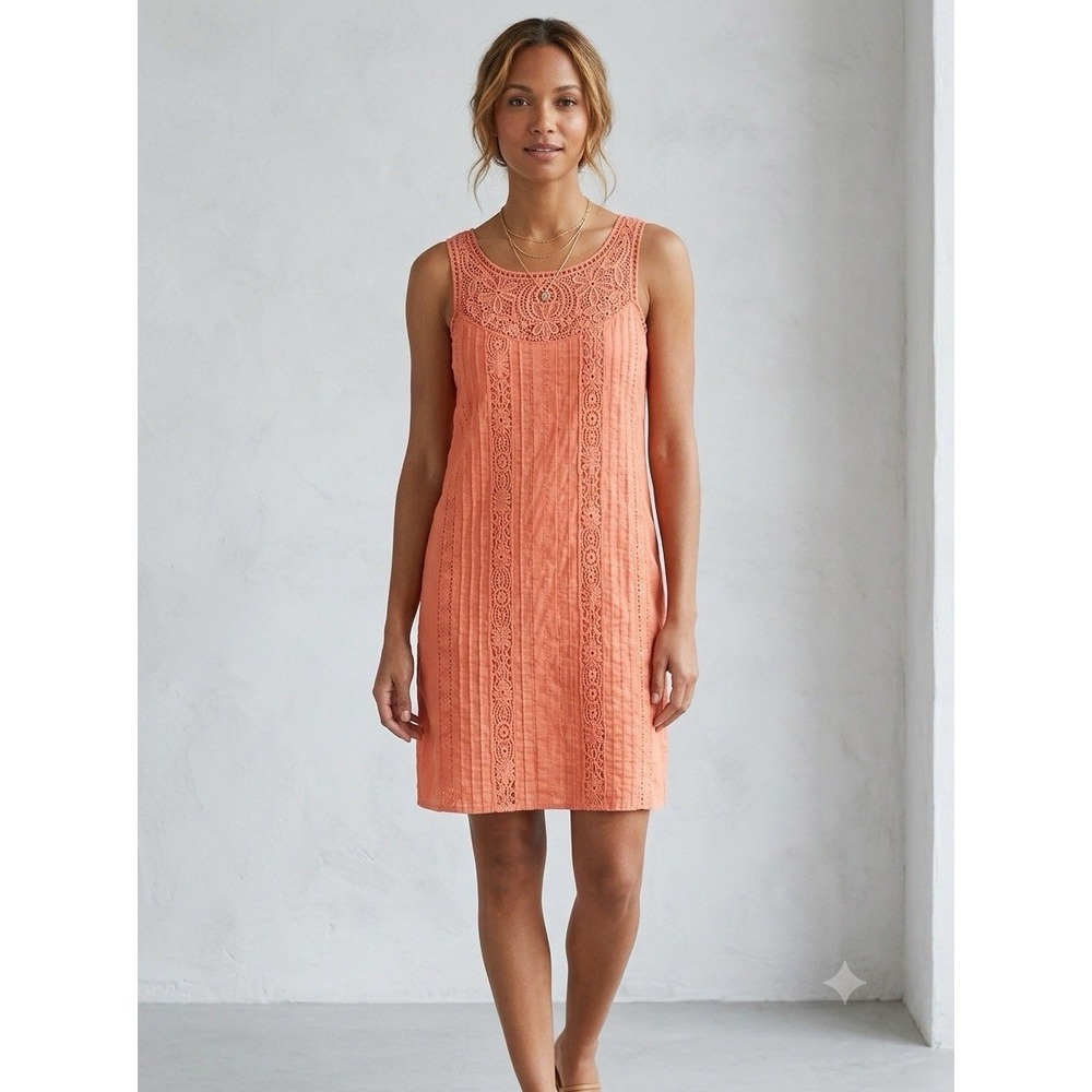 Sundance Womens Boho Embroidered Pintuck Tank Dress Orange Peach Sz